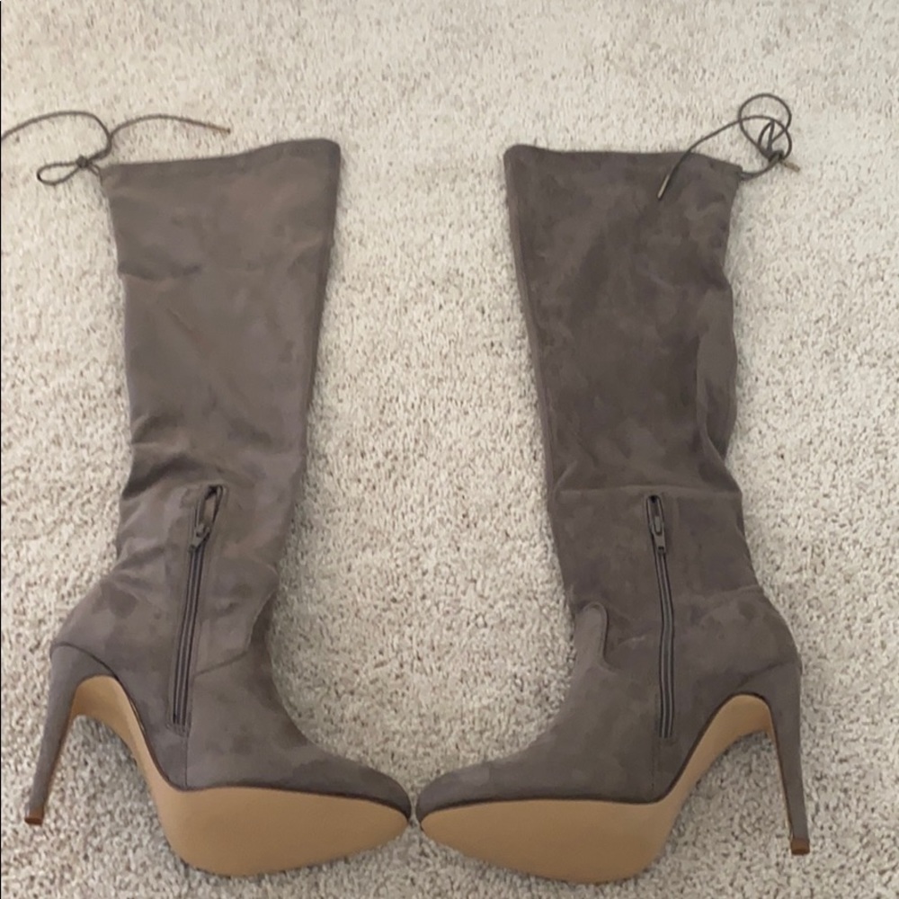 Over the knee beige suede boots